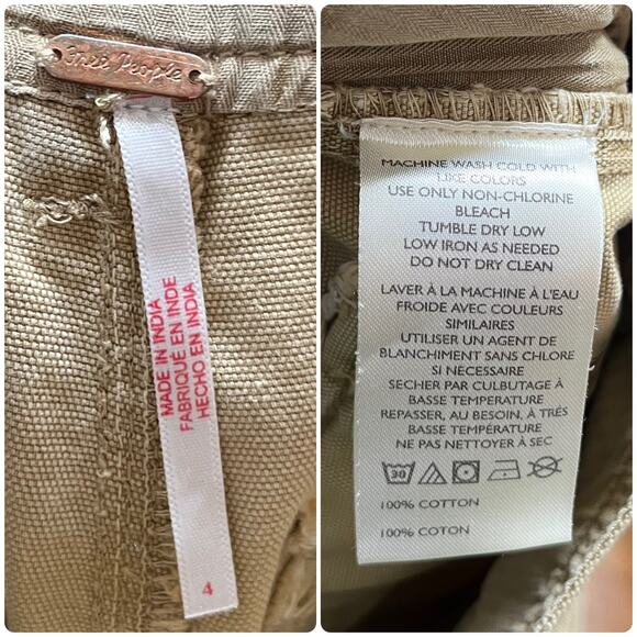 Free People Cleo Washed Khaki Cotton Canvas Roll Tab Straight Chino Pant Size 4 - Picture 14 of 15